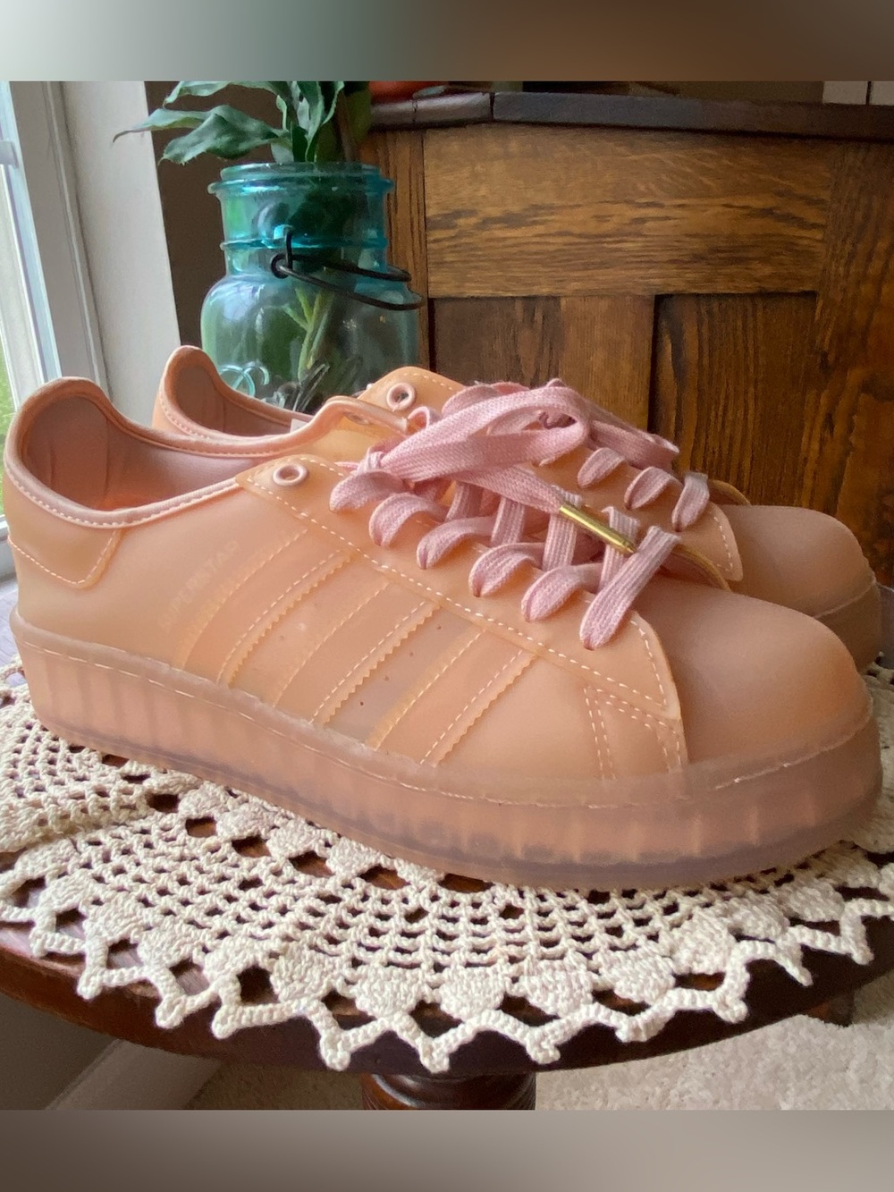 NWT! Adidas SUPERSTAR Gazelle Shell-Toe Campus Jelly Peach Platform Shoes NEW!!
